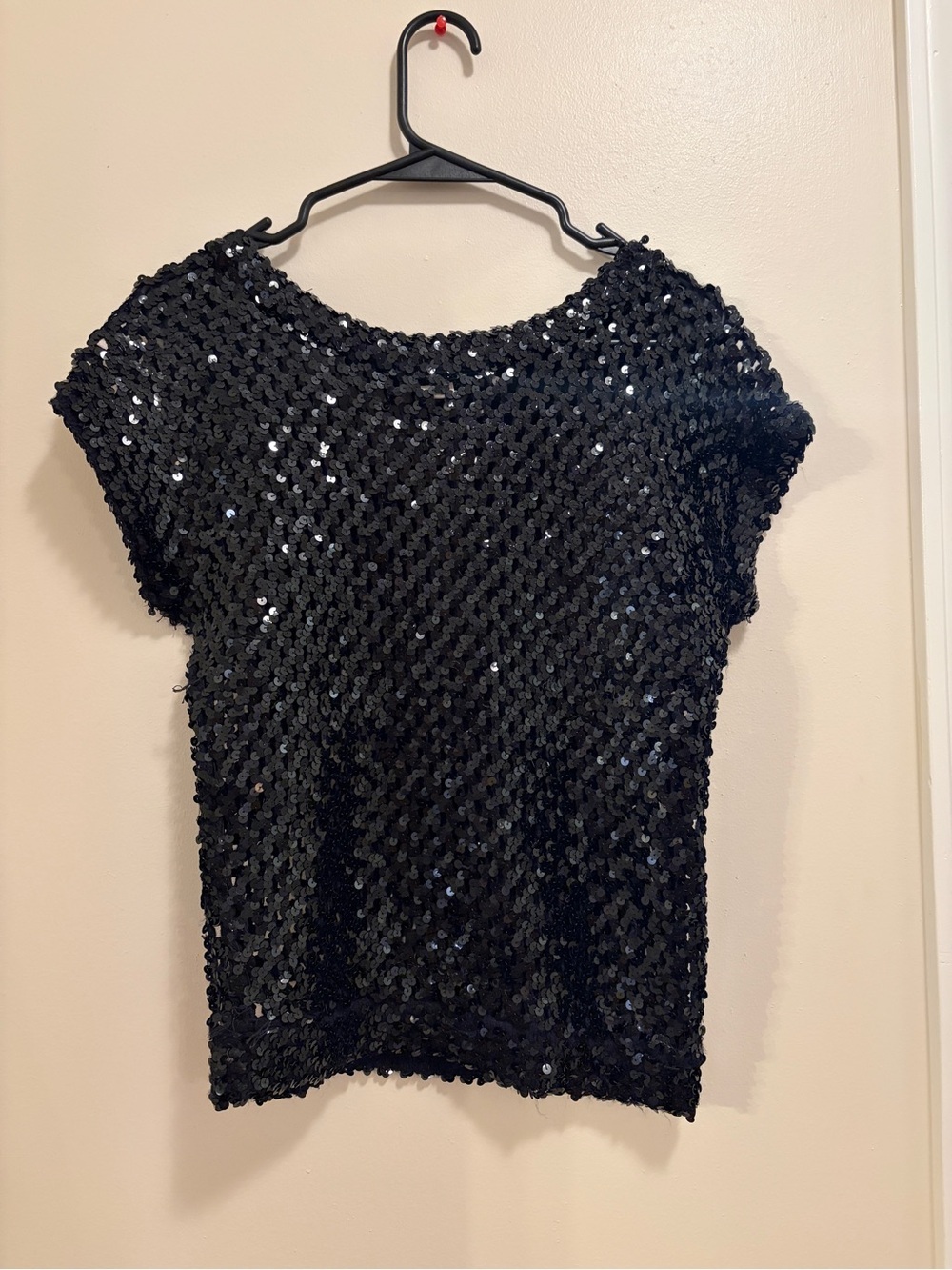 Y2K Black Knit Sequin Short Sleeve Women's Top